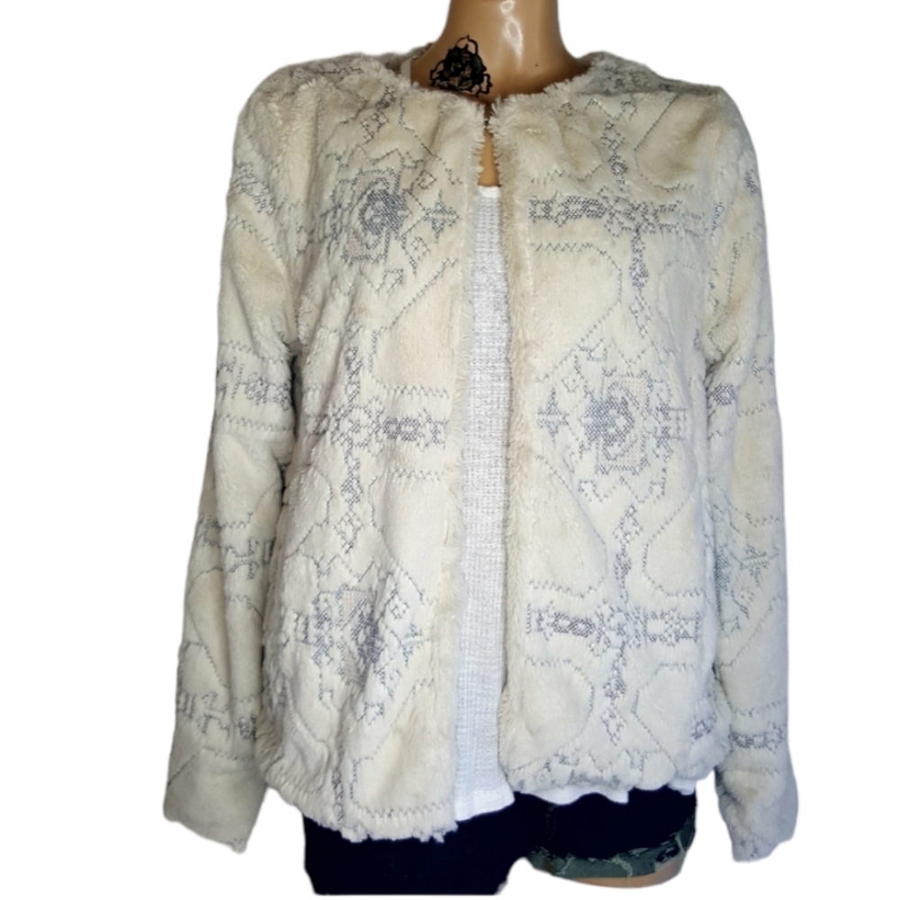 Rebecca Elliott grey & white clasp front jacket M